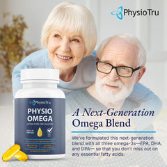 PhysioTru Omega label closeup; non-GMO, gluten-free, soy-free.