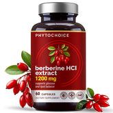 PhytoChoice Pure Berberine HCl 1200mg bottle label showing clean, non-GMO formula for daily support