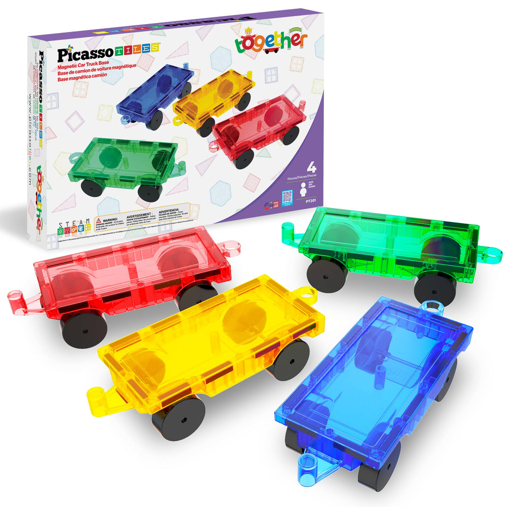 PicassoTiles car base tile yellow lets kids build quick, colorful vehicles.