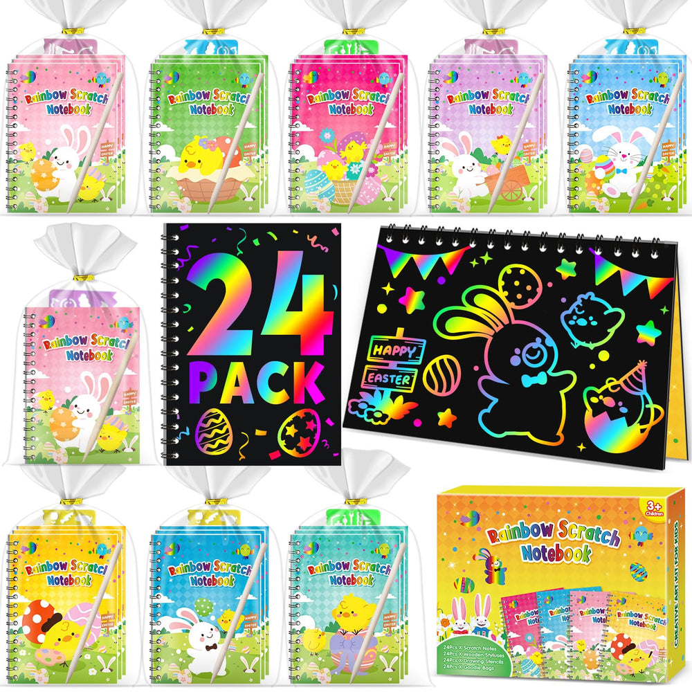 Pigipigi Kids scratch rainbow notepads in a gift box, ideal for colorful party favors.