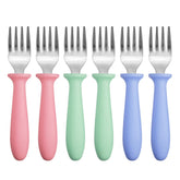 Pimoys toddler fork set with plastic handles for easy self-feeding and safe design.