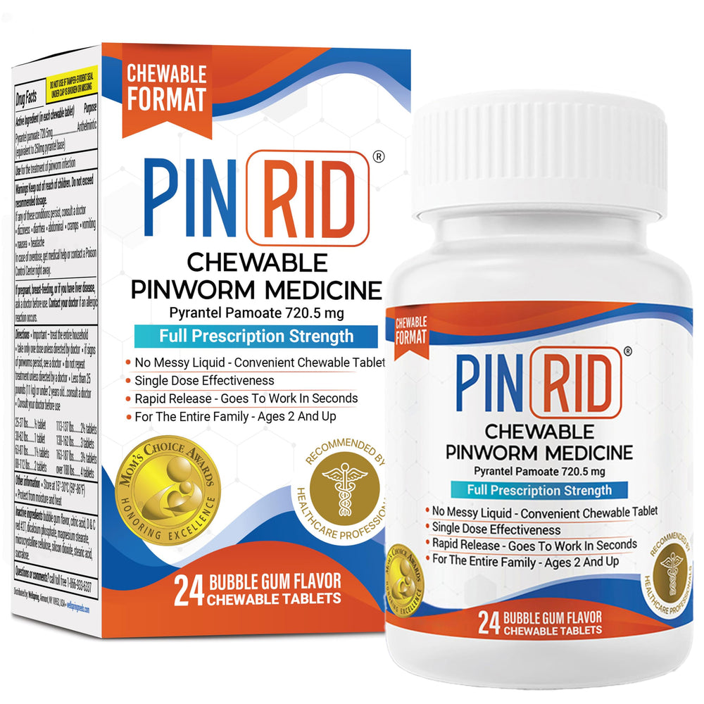PIN RID bubblegum tablet pack for family use, tasty chewable for easy dosing