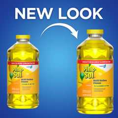 Pine-Sol Lemon Fresh bottle pour shows the 2x concentrated formula.