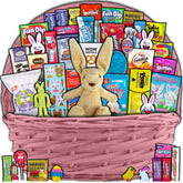Pink Easter Basket plush bunny centerpiece for kids and adults.