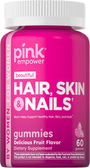 PINK Hair Skin Nails Gummies bottle on display for daily beauty support.