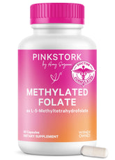 Pink Stork Folate bottle front for easy daily support