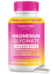 Pink Stork Magnesium Glycinate capsules in bottle for daily calm and mood support