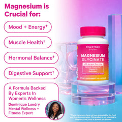 Pink Stork Magnesium Glycinate capsules poured into water for easy intake