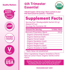 Pink Stork Postpartum Recovery Tea sachets ready to steep for calming postpartum rituals