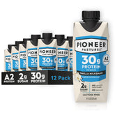 Pioneer Pastures vanilla A2 milkshake bottle for quick protein snack