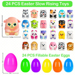 PIONJOY colorful animal squishies inside eggs for exciting egg hunts.