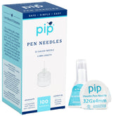 Pip insulin pen needles 32G 4mm in sealed 100-count packaging for daily injections.