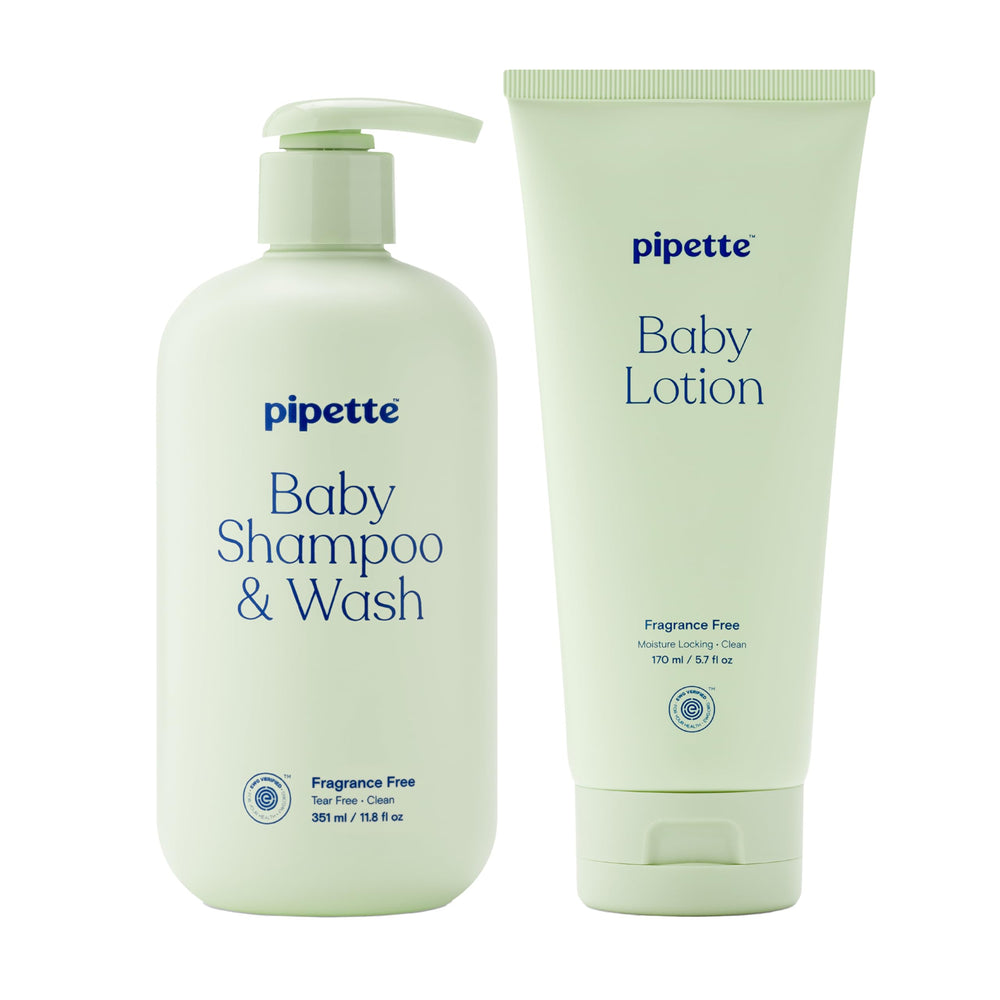 Pipette Fragrance Free Wash bottle pour for gentle cleansing of delicate skin.