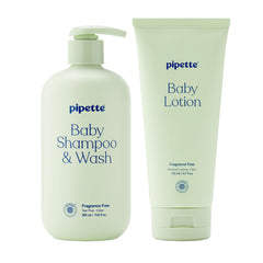 Pipette Fragrance Free Wash bottle pour for gentle cleansing of delicate skin.
