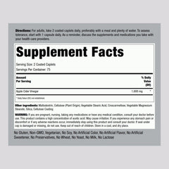 Piping Rock Apple Cider Vinegar Caplets label closeup—potency and purity focus.
