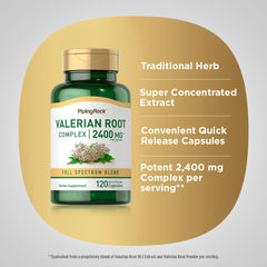 Piping Rock Valerian Root Capsules label close-up conveying extract quality and identity.