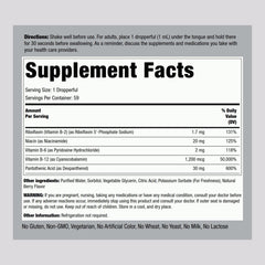Piping Rock B Complex berry label close-up highlighting flavor and ingredients.