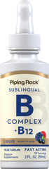 Piping Rock Vitamin B Complex B12 bottle with calibrated dropper for precise dosing.