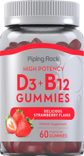 Piping Rock Vitamin D3 and B12 Gummies bottle for daily nutrition