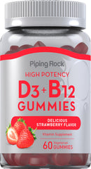 Piping Rock Vitamin D3 and B12 Gummies bottle for daily nutrition