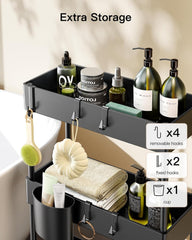 Pipishell cart with cups hooks facilitates quick access in bathrooms or kitchens.