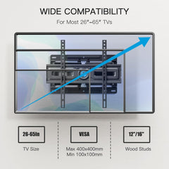 Pipishell wall mount fits 26 to 65 inch TVs up to 99 pounds.