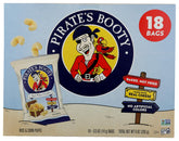 Pirate Brands aged white cheddar rice corn puffs 18pk front pack, easy snacking