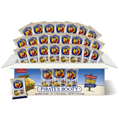 Pirate's Booty aged white cheddar puffs package front view, gluten-free snack for kids.