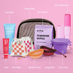 Pixie Disc Large: high-capacity disc holding 5-7 tampons worth for all-day use.