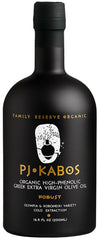 P.J. KABOS olive oil bottle top view, finishing dishes with robust Mediterranean flavor.