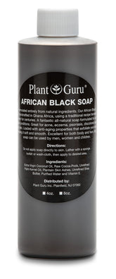 Plant Guru African Black Soap Liquid bottle for gentle cleansing of face and body.