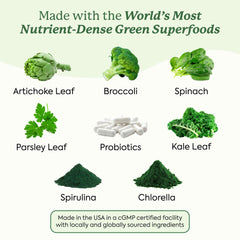 WonderGreens gummies close-up with vibrant greens and green apple flavor