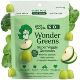 Plant People WonderGreens Kids Gummies bottle showcases sugar-free, allergen-free multivitamin for picky eaters.