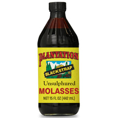 Plantation Blackstrap Molasses 15 oz bottle close-up showing rich, thick texture for baking