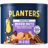 PLANTERS Unsalted Mixed Nuts canister ready for on-the-go snacking
