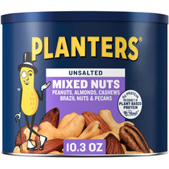 PLANTERS Unsalted Mixed Nuts canister ready for on-the-go snacking