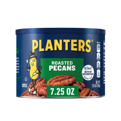 Planters Roasted Pecans canister front view with resealable lid