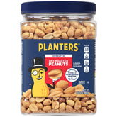 PLANTERS unsalted dry roasted peanuts in a jar, ready for a quick, wholesome snack.