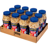 Planters unsalted dry roasted peanuts in a jar front for easy, mess-free snacking.