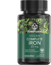 PlantFusion vegan iron supplements bottle with 90 veggie capsules for daily support