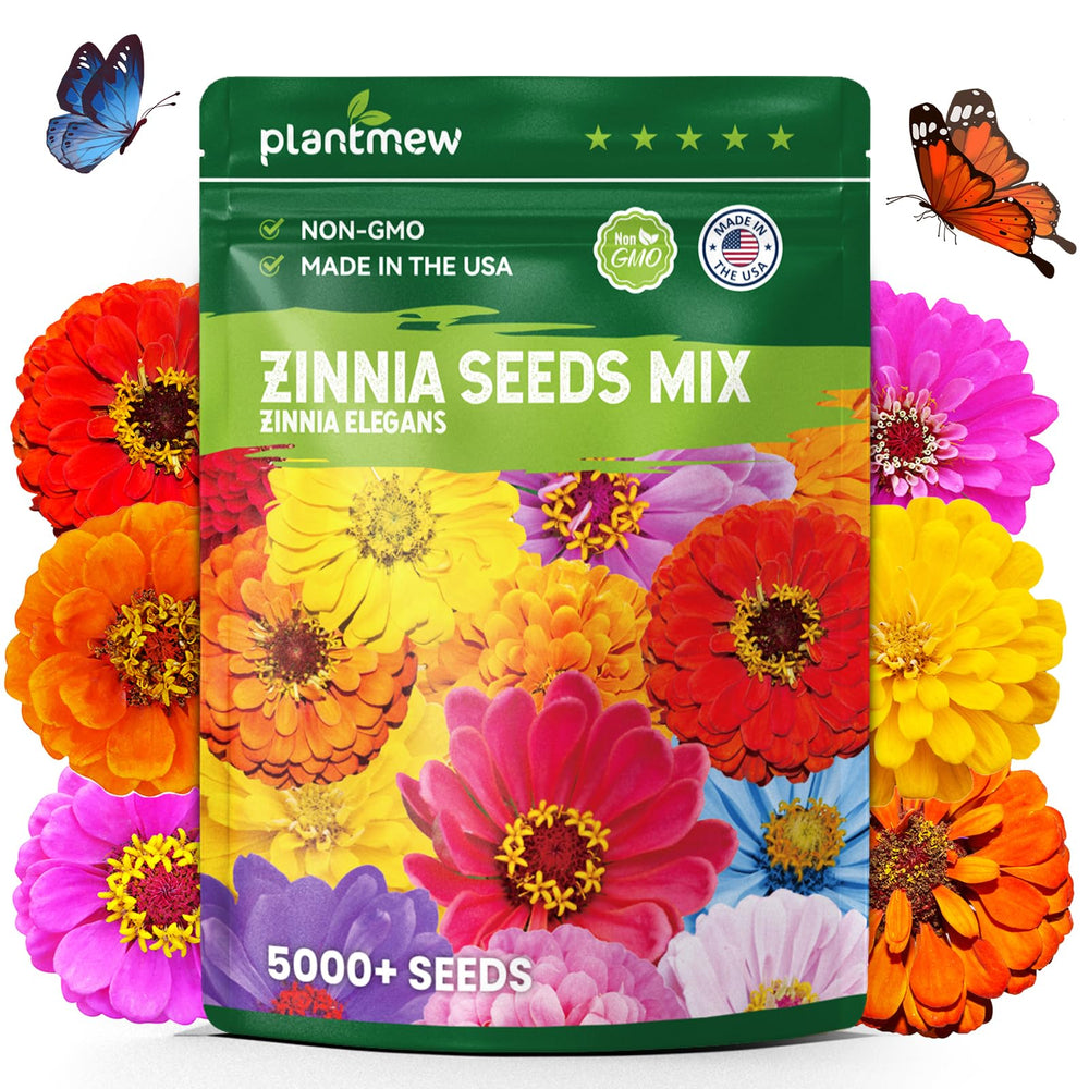 PLANTMEW 5000+ zinnia seeds pack for vibrant garden beds.