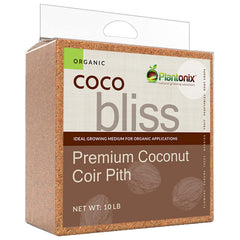 Plantonix Coco Bliss coco coir brick close-up highlighting purity for clean planting medium.