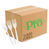 Plasticpro white disposable forks 1000-count for large events