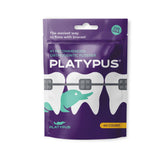 Platypus orthodontic flossers under arch wire clean between brackets with ease.