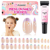 Plauva kids press-on nails with a vibrant flower design for fun art