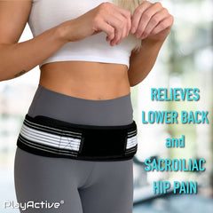 PlayActive Sacroiliac Belt worn at the hip area supports daily activities with comfort