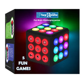 PlayRoute electronic brain cube front view with lights for on-the-go cognitive play.
