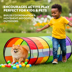 Playz extra-large tunnel used with ball pit for imaginative play.
