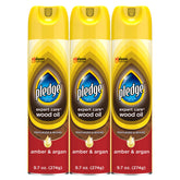 Pledge Expert Care Wood Oil spray bottle revives wood with amber-argan scent.