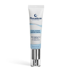 Plexaderm Dual Action Repair neck cream tube showing lightweight, non-greasy texture.